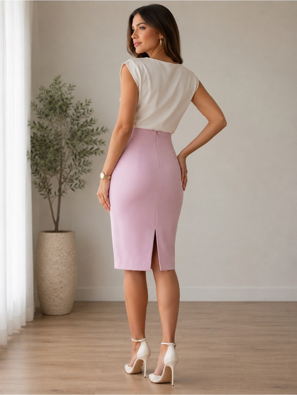 White House Black Market Light Pink High-Waist Pencil Skirt